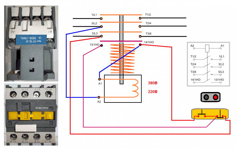Схема подключения электродвигателя через кнопку пуск стоп