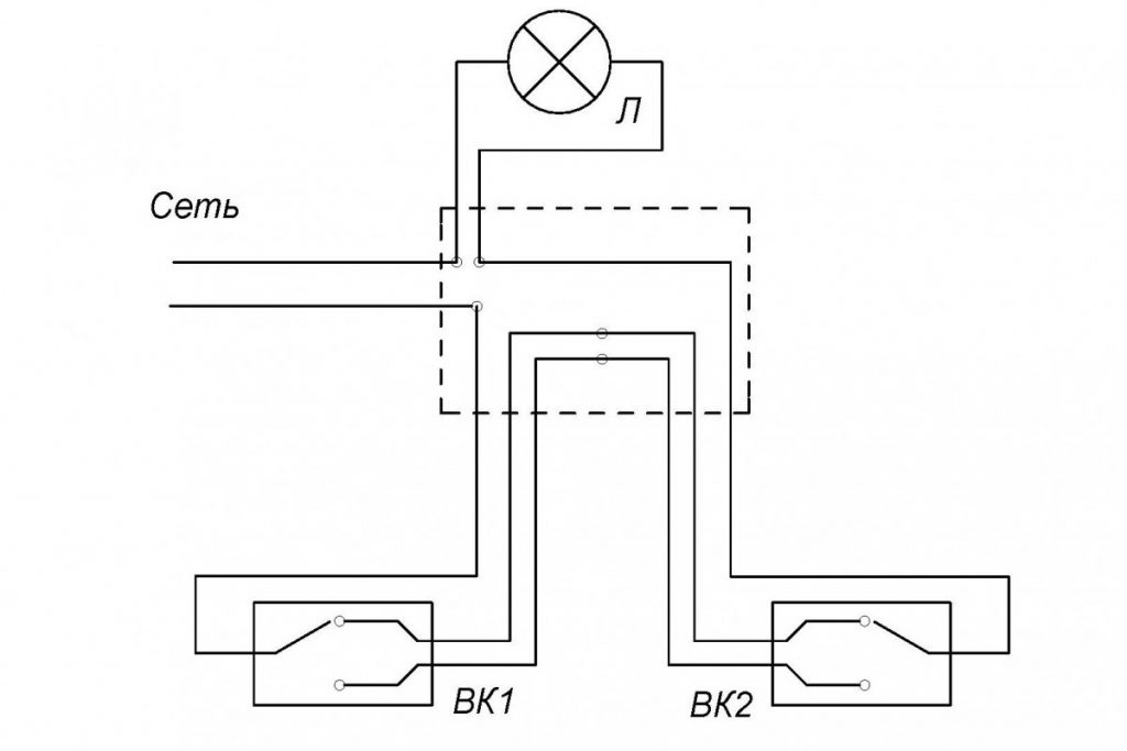 электрическая схема подключения проходного выключателя